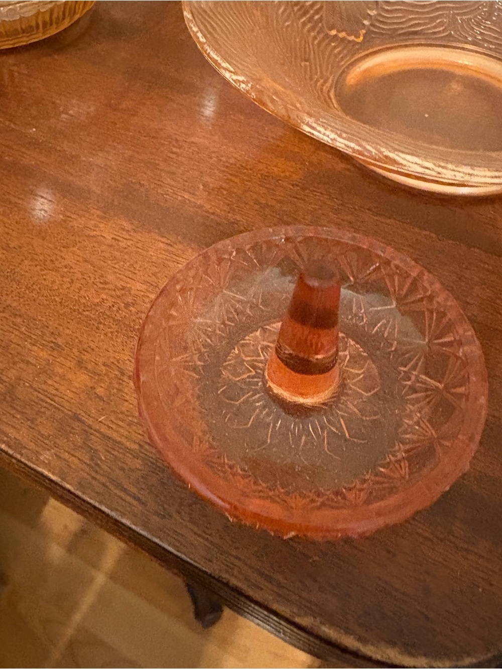 Pink glass ring holder-very old